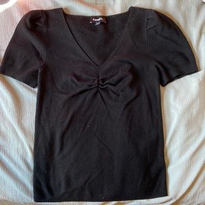 Express Black V-Neck, Puff Sleeve Shirt-Medium